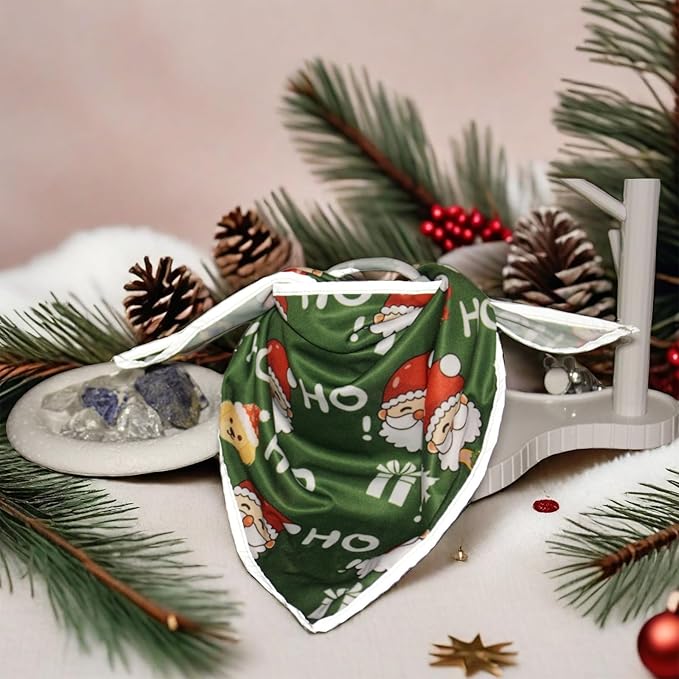 Christmas Dog Bandanas Santa Claus Dogs Scarf for Boy and Girl,Reflective Dog Bandana for Night Safety,Adjustable Cat Dogs Triangle Pet Scarves for Large Dogs,Green,L