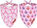 ADOGGYGO Pink Halloween Dog Bandanas 2 Pack, Reversible Ghost Pumpkin Scarf Bib, Adjustable Fit Pink Halloween Bandana for Extra Large Dogs Girl (X-Large)