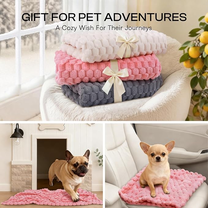 Luciphia Soft 300GSM Fleece Pet Blanket for Small Medium Large Dogs Washable 3D Textured Flannel Cat Puppy Decorative Furniture Protector Throw Durable Pink, M(30''x20'')