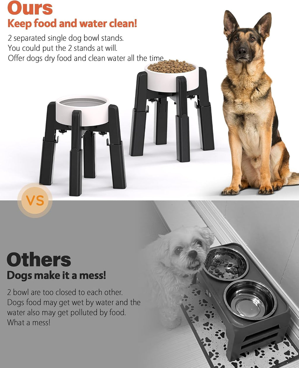 Dog Bowl Stand Full-Adjustable [2 Pack, Stand Only] | Elevated Pet Water & Food Feeder Stand for Medium and Large Pets, Raised Stable and Anti-Slip Raised Bowl