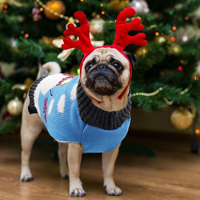 Pet Christmas Dog Sweaters Cute Animal Snowman Printed Puppy Xmas Costumes Winter Warm Turtleneck Jumpers Puppy Knitted Clothes Cat Outfits (XXL, Blue Snowman)