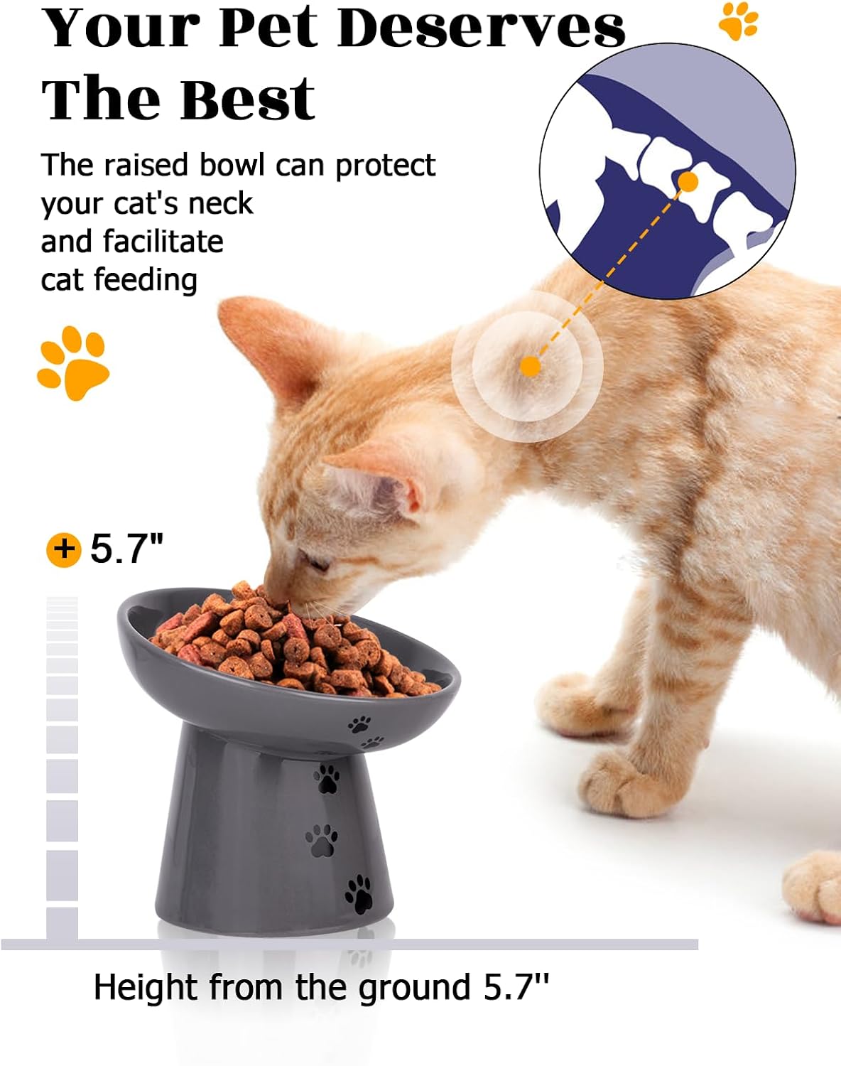 Y YHY Slow Feeder Cat Bowl, Ceramic Cat Slow Feeder Bowl, 6 Inches, Elevated, Anti Vomiting for Dry and Wet Food, Gray
