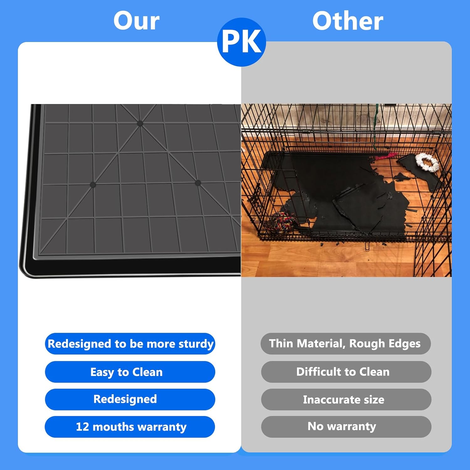 Dog Crate Tray Replacement - Heavy Duty Reinforced Pan | Thick composite plastic, waterproof & easy-clean. Fits metal cages, litter boxes & puzzle boards.
