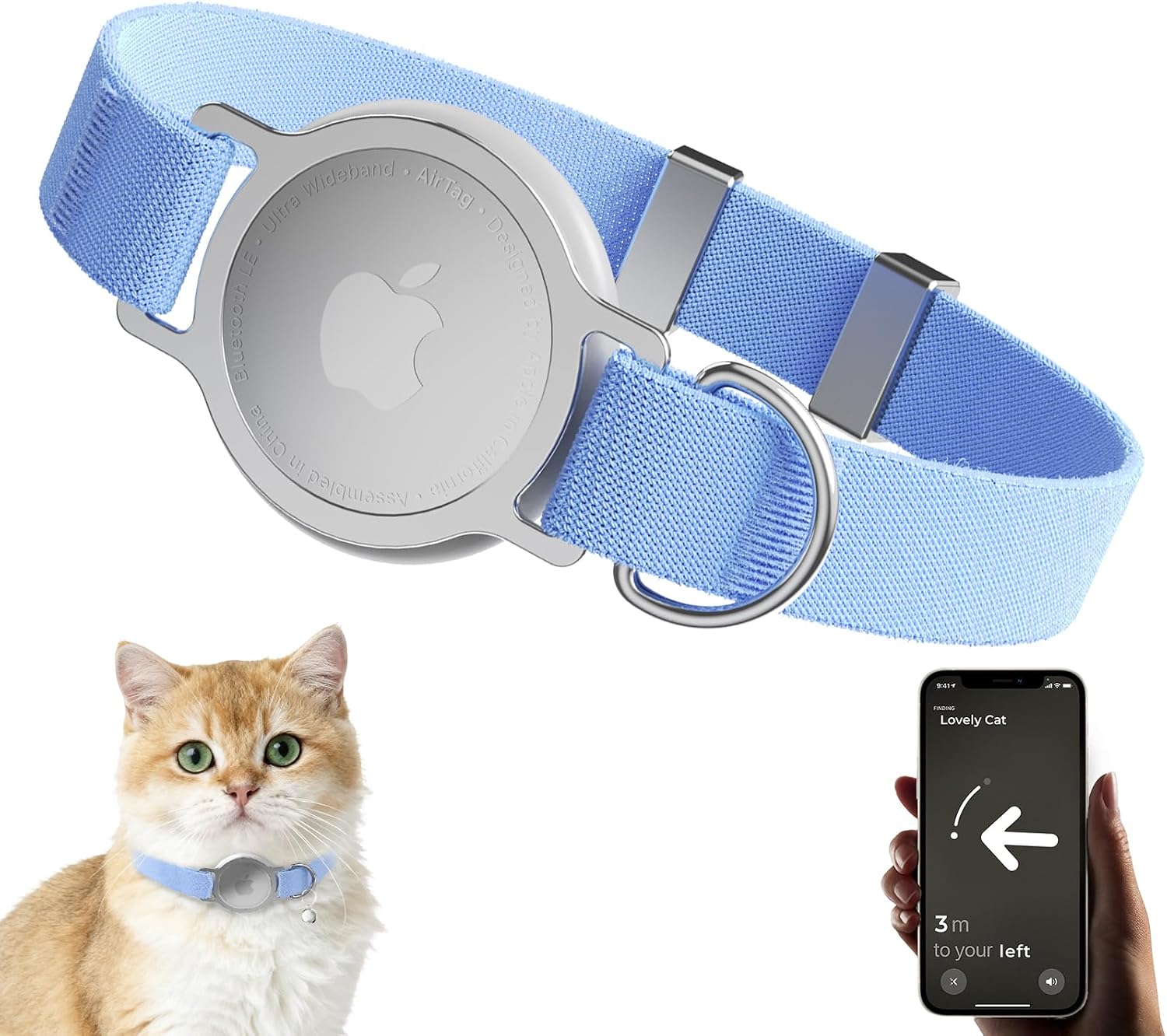 AirTag Cat Collar, Ultra Elastic Cat Tracker Collar (Blue) | Compatible with Apple Air Tag Holder, Lightweight, Scratch Resistant, Stepless Adjustable Pet Tracking Collars for Cat Kitten