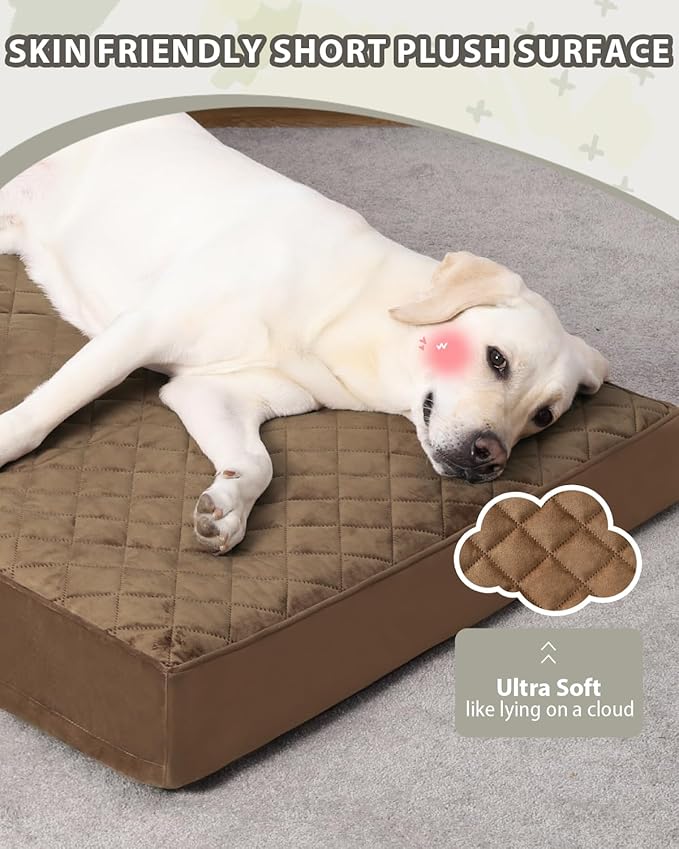 Orthopedic Dog Beds Large Sized Dog Waterproof Pet Bed for Crate,with Removable Washable Cover and Non-Slip Bottom, 35x23 Inch, Brown