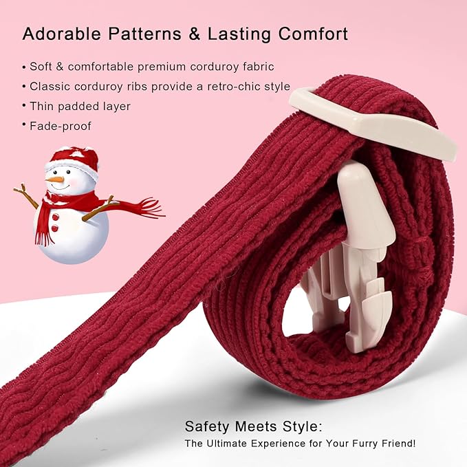 Cute Corduroy Dog Collar - Burgundy Adjustable Dog Collars for Small Dogs 10-25lbs, Fade-Proof with Secure Snap & Little Charm, Christmas Birthday Gift, S