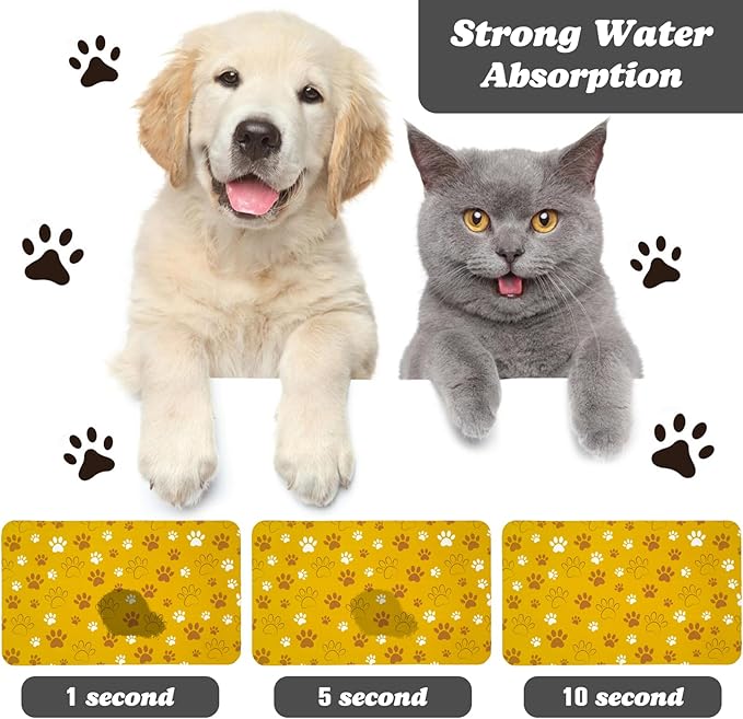 Dog Food Mat, Absorbent Water Bowl Mats Cat Pet Feeding Placemats Yellow 12 * 20 inch
