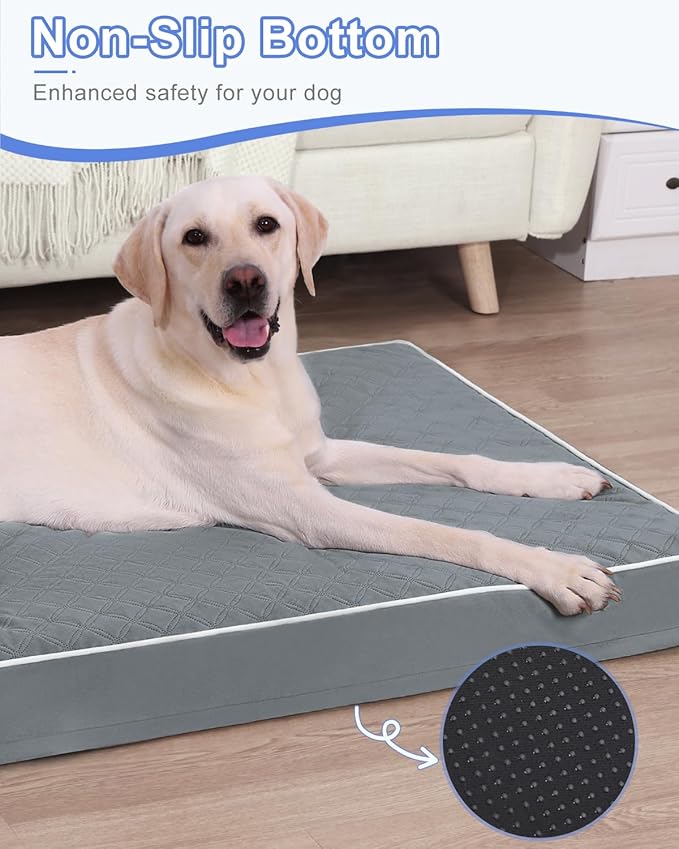 KSIIA XL Dog Bed for Crate Pad Waterproof Dog Bed with Removable Washable Cover, Egg Crate Foam and Non-Slip Bottom, 41x27 Inch, Dark Gray