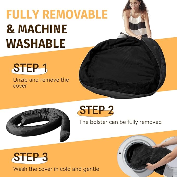 Orthopedic Washable Large Dog Bed: Memory Foam Waterproof Pet Bed with Bolsters - Removable Orthopedic Cover for Medium Large Sized Dog Bed - Non-Slip Bottom - Black