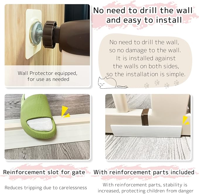Lumizone Extra Tall Cat Gate 61.02" High Pressure Mounted Extra Wide 34.06"-38.38" (17Sizes) 1.37" Gap No Drilling Auto-Close Tall Pet Gate for Dogs (Cream, 34.06"-38.38" W)