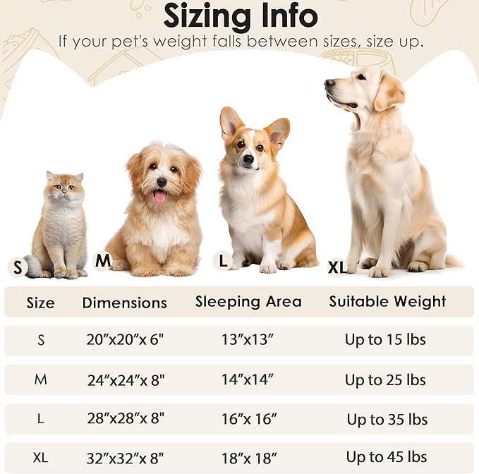 Dogs Bed for Small Dogs, Anti-Anxiety Washable Round Bed (Light Brown, 24.0" L x 24.0" W x 8.0" Th)