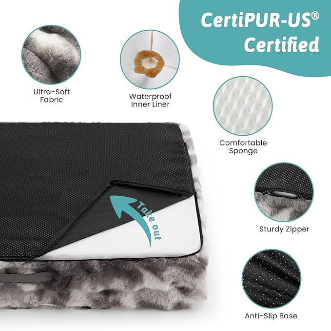 Self Warming Dog Bed for Large Size Dog, Faux Fur Orthopedic Puppy Sofa with Washable Removable Cover, Bolster Orthopedic Foam Bed for Pet Up to 100 lbs, XL 44x32x7 inch, Tie Dye Grey