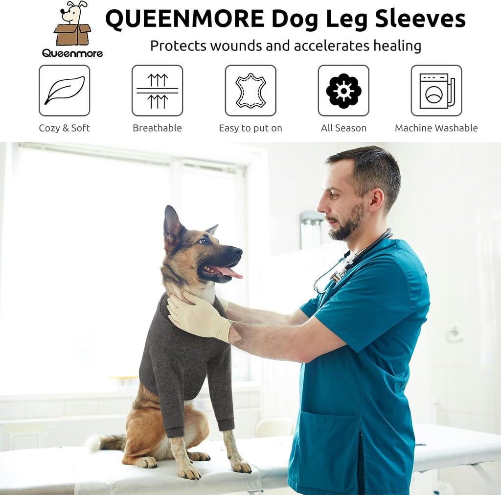 Dog Leg Sleeve to Stop Licking, Alternative to Cone of Shame, After Surgery Dog Elbow Protector with Magic Tapes, Recovery Suit for Dogs Anti-Lick Wounds Sleeves, Grey, S