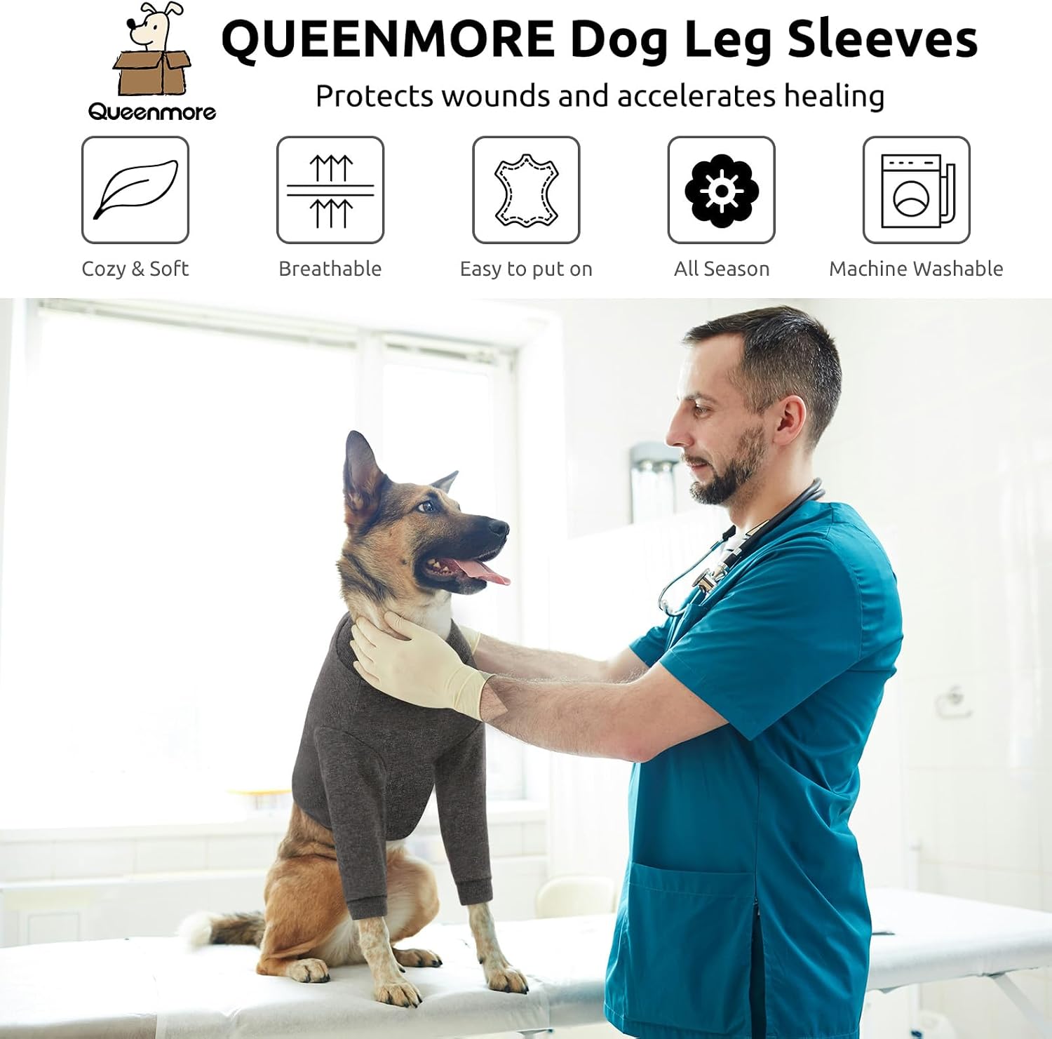 Dog Leg Sleeve to Stop Licking, Alternative to Cone of Shame, After Surgery Dog Elbow Protector with Magic Tapes, Recovery Suit for Dogs Anti-Lick Wounds Sleeves, Grey, S