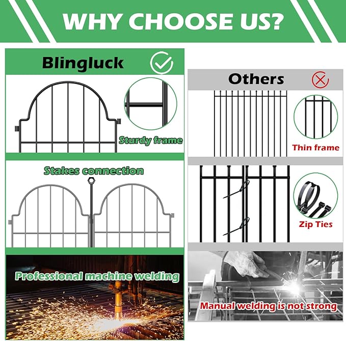 Garden Fence, 22 in(H) x 10.83 ft(L) Arched Rustproof Metal No Dig Fence Garden Fence Border, Ground Stake Animal Barrier Fence for Rabbit Dog, Outdoor Decor for Yard & Patio
