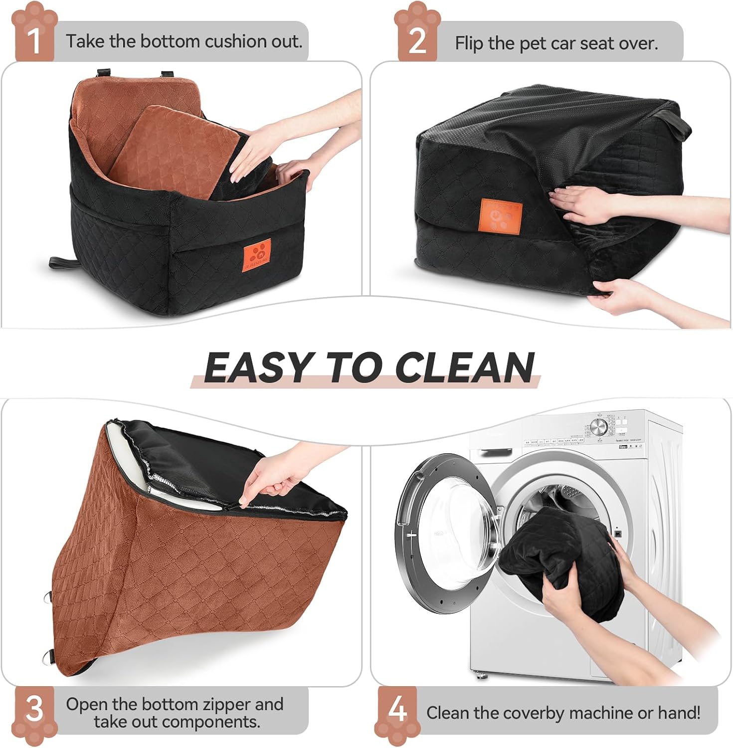 GL GLENSLAVE Dog Car Seat for Small/Medium Dogs, Dog Booster Car Seats with Thick Cushion for Dogs Under 35 lbs, Detachable Washable Pet Carseat with Storage Pockets, 2 Safety Belts(Black/Brown)