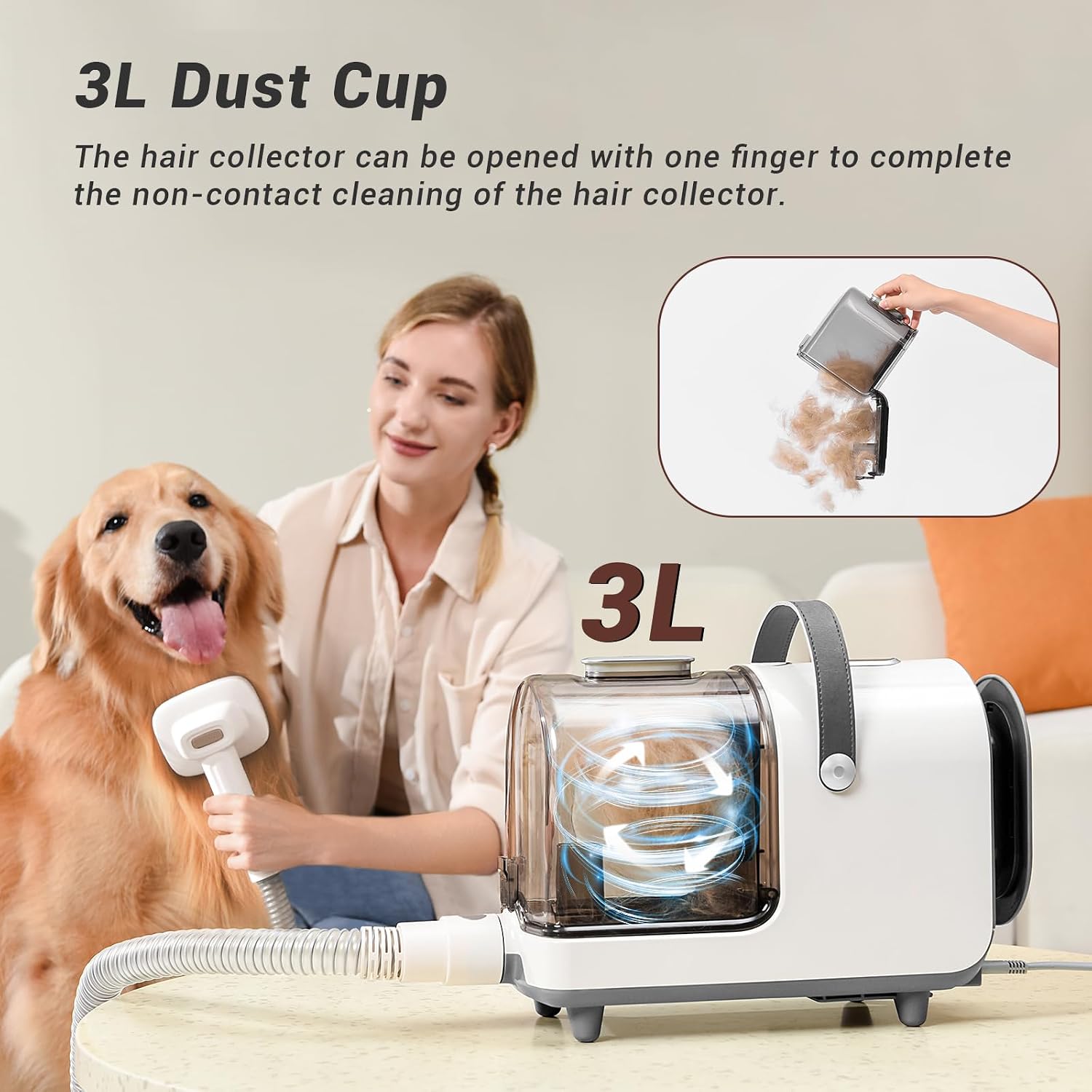 Bunfly Dog Grooming Kit,13000Pa Strong Grooming & Vacuum Suction 99.99% Pet Hair, 16 Pet Grooming Tools for Dogs Cats, 3L Large Capacity Dust Cup, Quiet Pet Vacuum Groomer (Grey)
