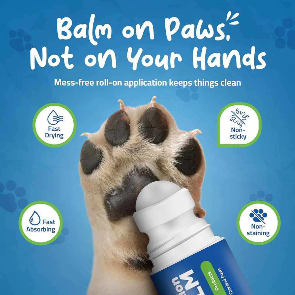 Roll-On Dog Paw Balm, Dog Paw Protector for Hot Pavement & Snow, 2.4 oz Wax | Non-Toxic, Food-Grade, Natural Dog Paw Moisturizer for Dry, Cracked Paws, Lick Safe Paw Balm, Easy-to-Apply Paw Wax for Dogs