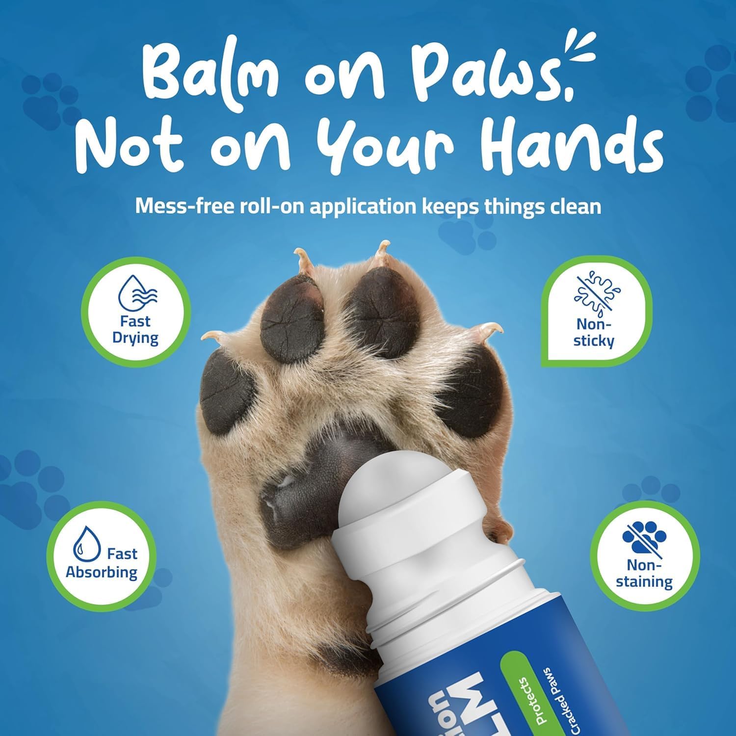 Roll-On Dog Paw Balm, Dog Paw Protector for Hot Pavement & Snow, 2.4 oz Wax | Non-Toxic, Food-Grade, Natural Dog Paw Moisturizer for Dry, Cracked Paws, Lick Safe Paw Balm, Easy-to-Apply Paw Wax for Dogs