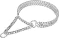 Dog Choke Martingale Collar, Silver Dog Chain Collar Stainless Steel Metal, Silver Dog Collar Adjustable Walking Chew Proof Double Row for Large Small Medium Dogs XL 26'' -28''