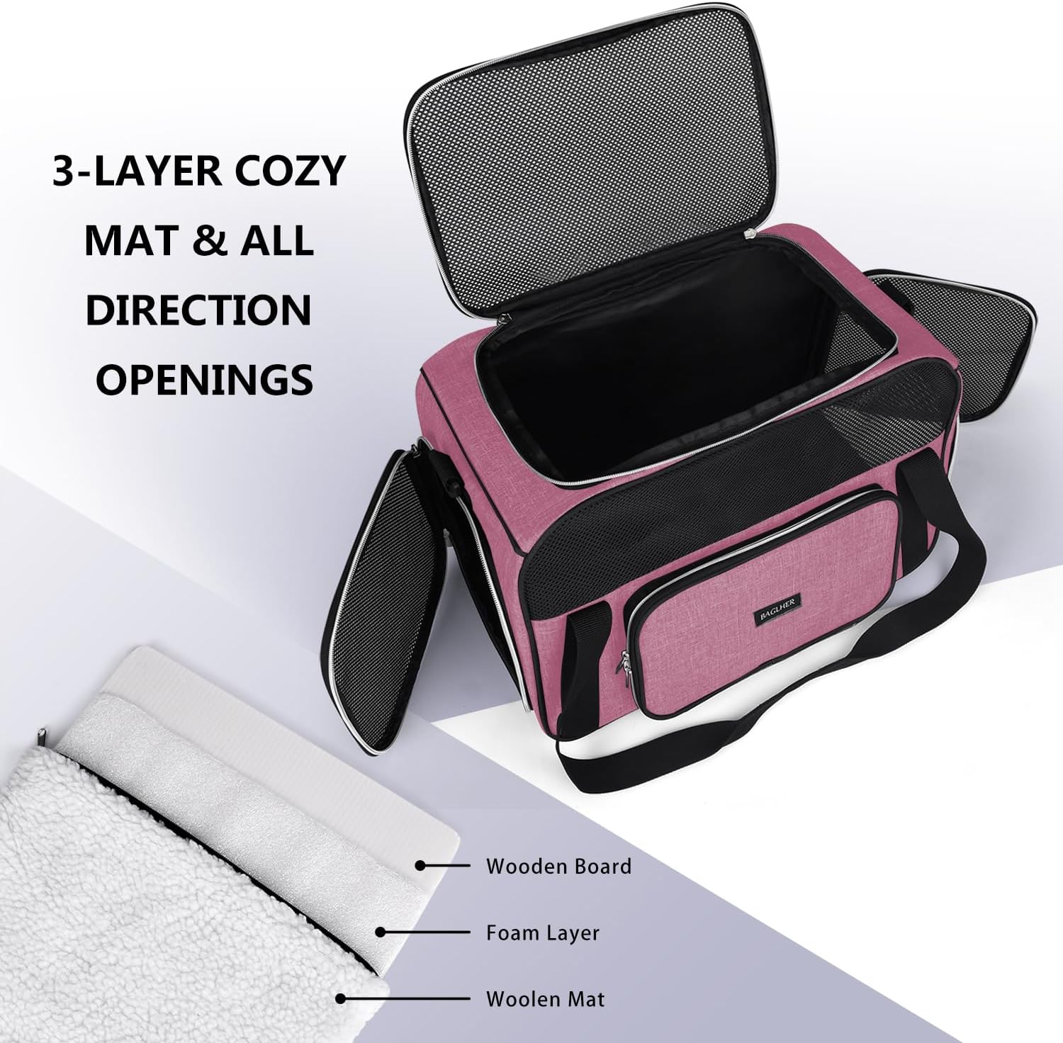 BAGLHER Pet Travel Carrier, Cat Carriers Dog Carrier for Small Medium Cats Dogs Puppies, Airline Approved Small Dog Carrier Soft Sided, Collapsible Puppy Carrier