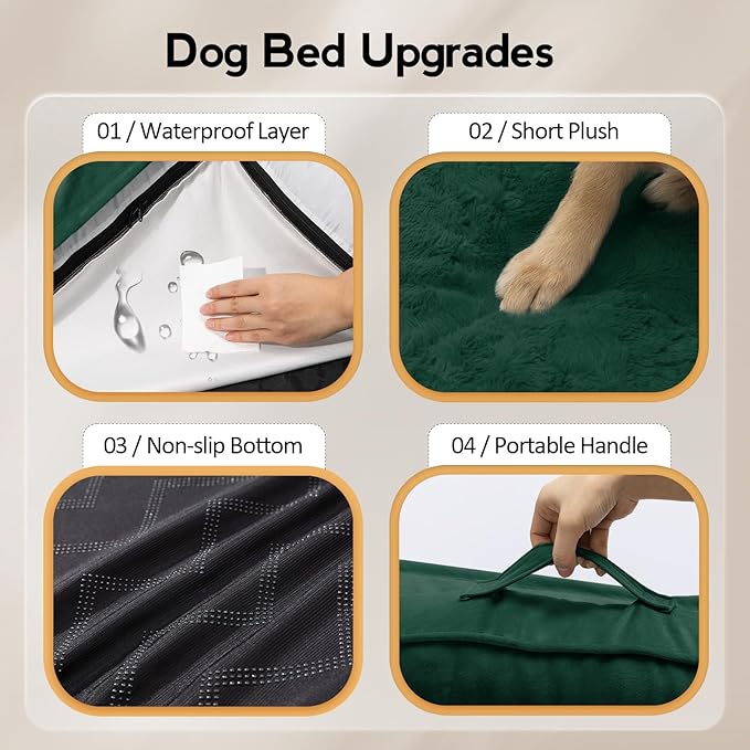 Large Orthopedic Dog Bed with Sides Big Dog Beds with Removable Washable Cover Non-Slip Waterproof Pet Bed for Medium Large Dogs - Dark Green L