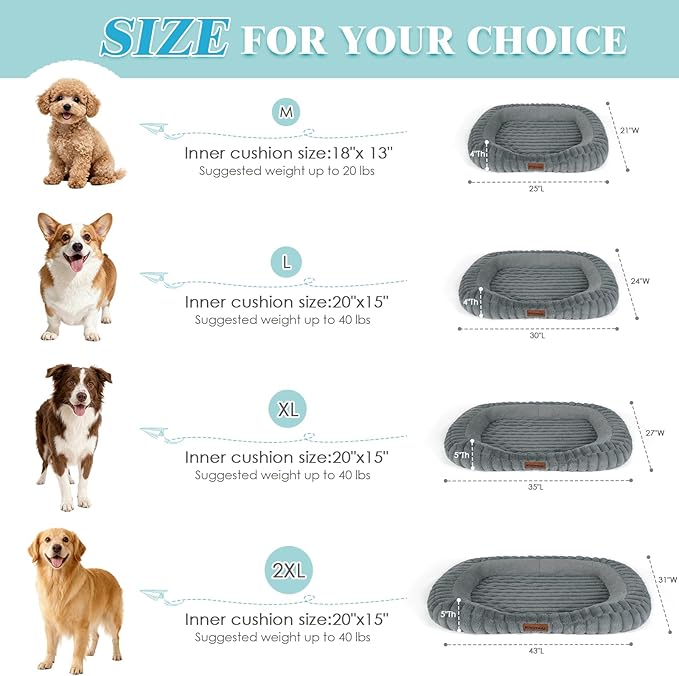 Cute Dog Bed for Small & Medium Dogs - Calming Orthopedic Rectangle Dog Bed with Reversible Cushion and Removable Cover, Washable Soft Pet Kennel Bed with Handle, 30x24x4Inches, Warm Grey