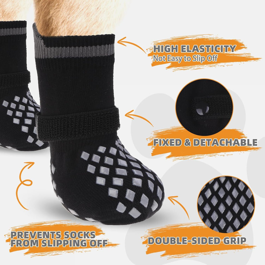 Anti Slip Dog Socks Shoes for Hot Pavement to Prevent Licking Paws Scratching, Pet Boots & Paw Protector for Hardwood Floors, Dog Grip Booties for Small Medium Large Senior Dogs, Black M