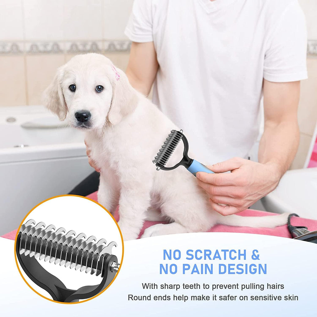 Grooming Tool- Dog and Cat Dematting Comb and Brush with 2 Sided Professional Grooming Rake (Blue, Grey)