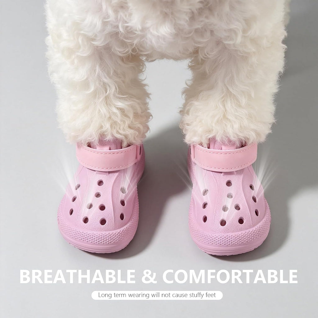 EVA Dog Shoes for Hot Pavement, Non-Slip Waterproof Reflective Adjustable Dog Booties Boots & Paw Protectors, Easy ON & Off Rugged Sole for Small Medium Large Dog Outdoor Walking (Pink,3)