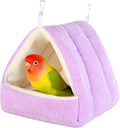 Bird Bed for Cage Winter Warm Bird Bed with Soft Plush Hanging Hammock & Hut Tent, Hideaway Sleeping Nest for Budgies, Parakeets, Cockatiels (Purple, M)