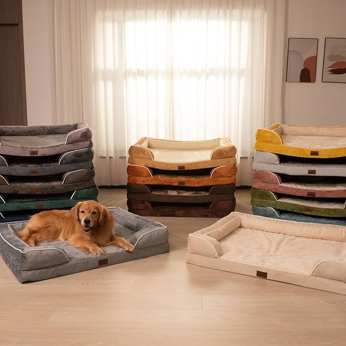 Comfort Expression Orthopedic Dog Bed for Extra Large Dogs 45x35 Inch, Waterproof Egg Crate Foam XL Pet Bed with Removable Bolsters, Dog Couch with Washable Cover & Non-Slip Bottom, Light Green