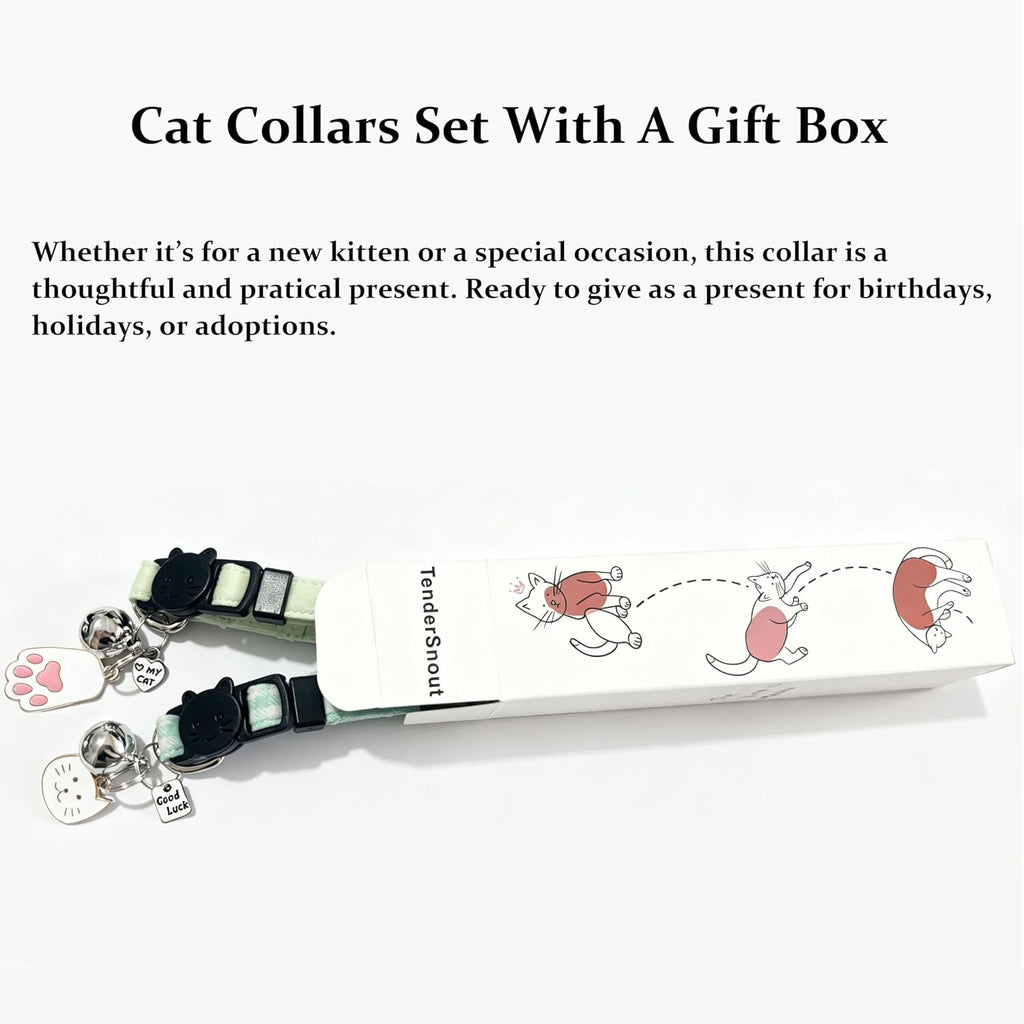 Cat Collars Breakaway Cotton with Bell for Girl Cats 2 Pack Adjustable Female Kitten Collars for Small Large Adult Cats
