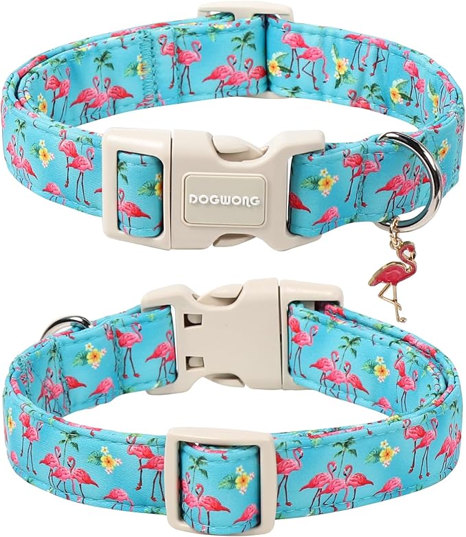 DOGWONG Spring Summer Dog Collar-Cute Flamingo Dog Collar, Adjustable Soft Beach Hawaiian Dogs Collars for Small Dogs, S
