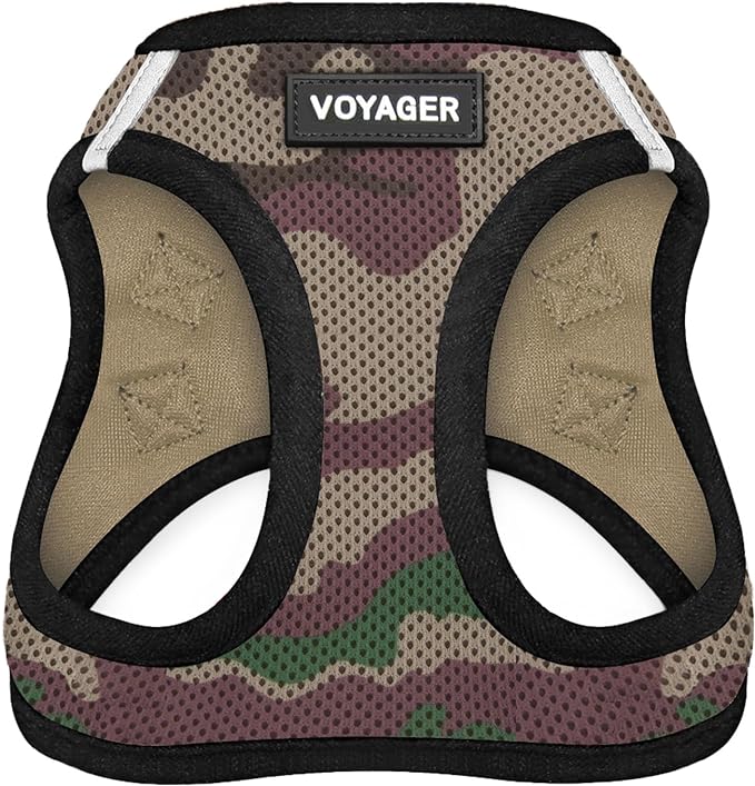 Best Pet Supplies - All Weather Mesh / Plush, Reflective, No Pull Harness for Small, Medium Dogs, Cats - Secure with Hook & Loop Fastener, Buckle, Double D-Rings - Army/Black Trim, M