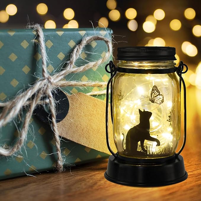 kyoryuger Cat Gifts Cat Lover Gifts for Women/Mom/Grandma/Sister, Cats Butterfly Solar Lights Outdoor Hanging Cat Lanterns Fairy Lights, Kitty Lamps Decor for Yard Lawn Garden Patio