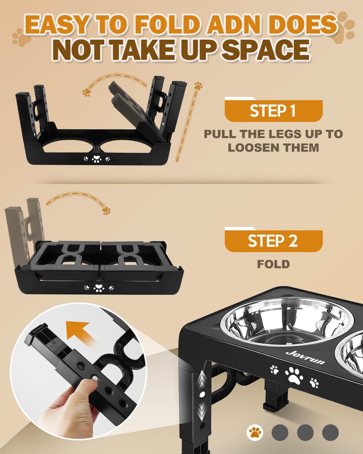 Jovrun Elevated Dog Bowls for Medium Large Size Dogs, Non-Slip Dog Feeder with 2 Stainless Steel Dishes, 5 Heights Adjustable Raised Bowls to 3.15″-8.66″-9.84″-11.02″-12.2″