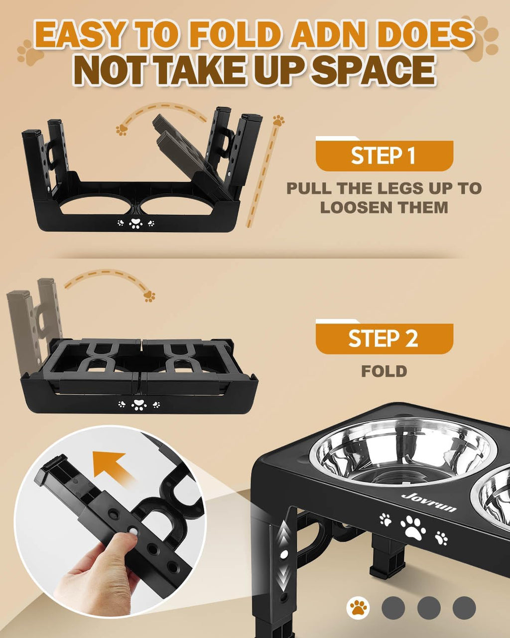 Jovrun Elevated Dog Bowls for Medium Large Size Dogs, Non-Slip Dog Feeder with 2 Stainless Steel Dishes, 5 Heights Adjustable Raised Bowls to 3.15″-8.66″-9.84″-11.02″-12.2″