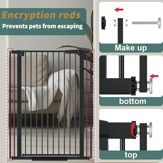 40.55" Tall, 45.86-53.74 Inch Wide, 1.37" Ultra Narrow Spacing Dog Pet Baby Gate Indoor for Doorway Hallway, Pressure Mounted 46 47 48 49 50 51 52 53 Inches Wide Black
