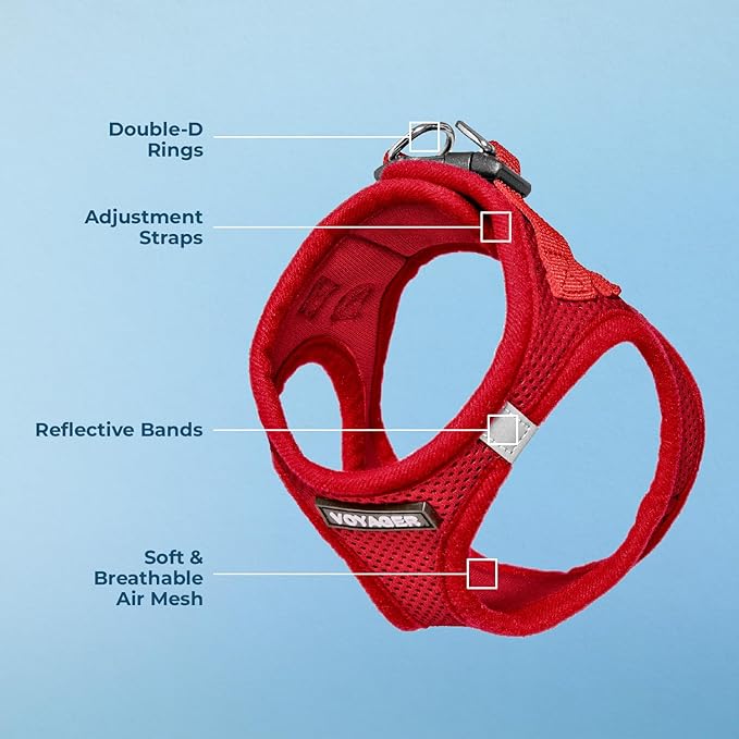 Best Pet Supplies Voyager Step-in Air Harness - All Weather Mesh, Reflective, No Pull Harness for Dogs, Cats - Secure with Hook & Loop Fastener, Buckle, Double D-Rings - Red, M