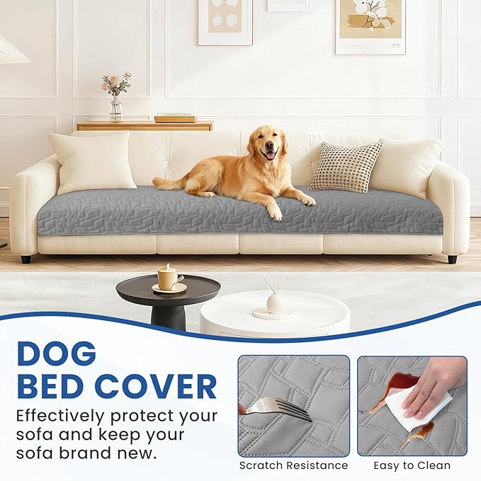 Waterproof Dog Bed Cover Pet Blanket, Soft Couch Cover for Dogs Washable, Non-Slip Dog Blanket Protect Furniture Couch Sofa Car for Puppy Large Dogs Cat (82x120 Inch, Light Grey)