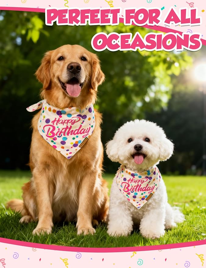 Luxury Double-Layer Dog Birthday Bandana – Handmade, Silk-Soft Polyester for All Dog Sizes | Birthday & Party Outfit | Gift-Ready Pet Accessory(Happy Birthday, Large)