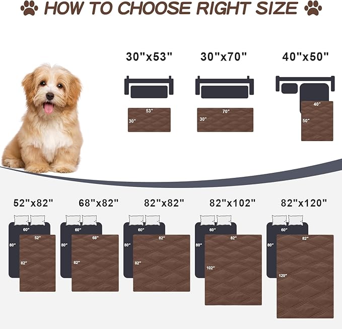 Smiry Waterproof Dog Bed Cover Blanket 82x120, Soft Reversible Pet Blanket, Washable Leakproof Cats Dogs Couch Cover for Sofa, Couch, Furniture, Brown/Chocolate