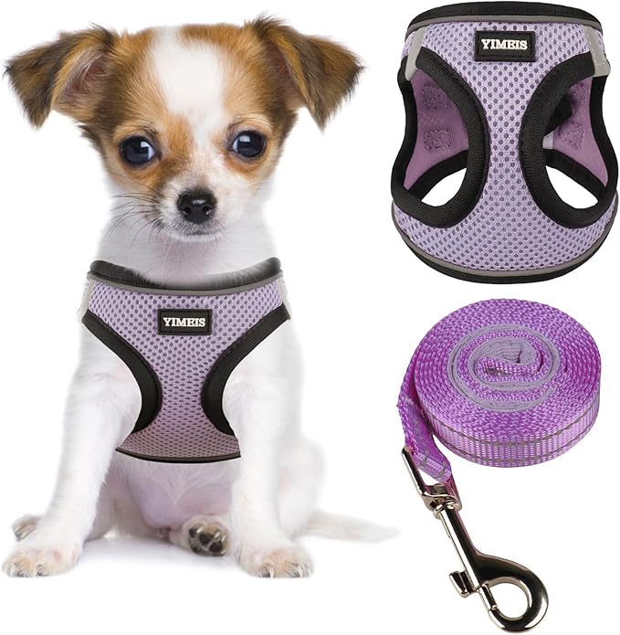 YIMEIS Dog Harness and Leash Set, No Pull Soft Mesh Pet Harness, Reflective Adjustable Puppy Vest for Small Medium Large Dogs, Cats (Taro Purple, Medium (Pack of 1)