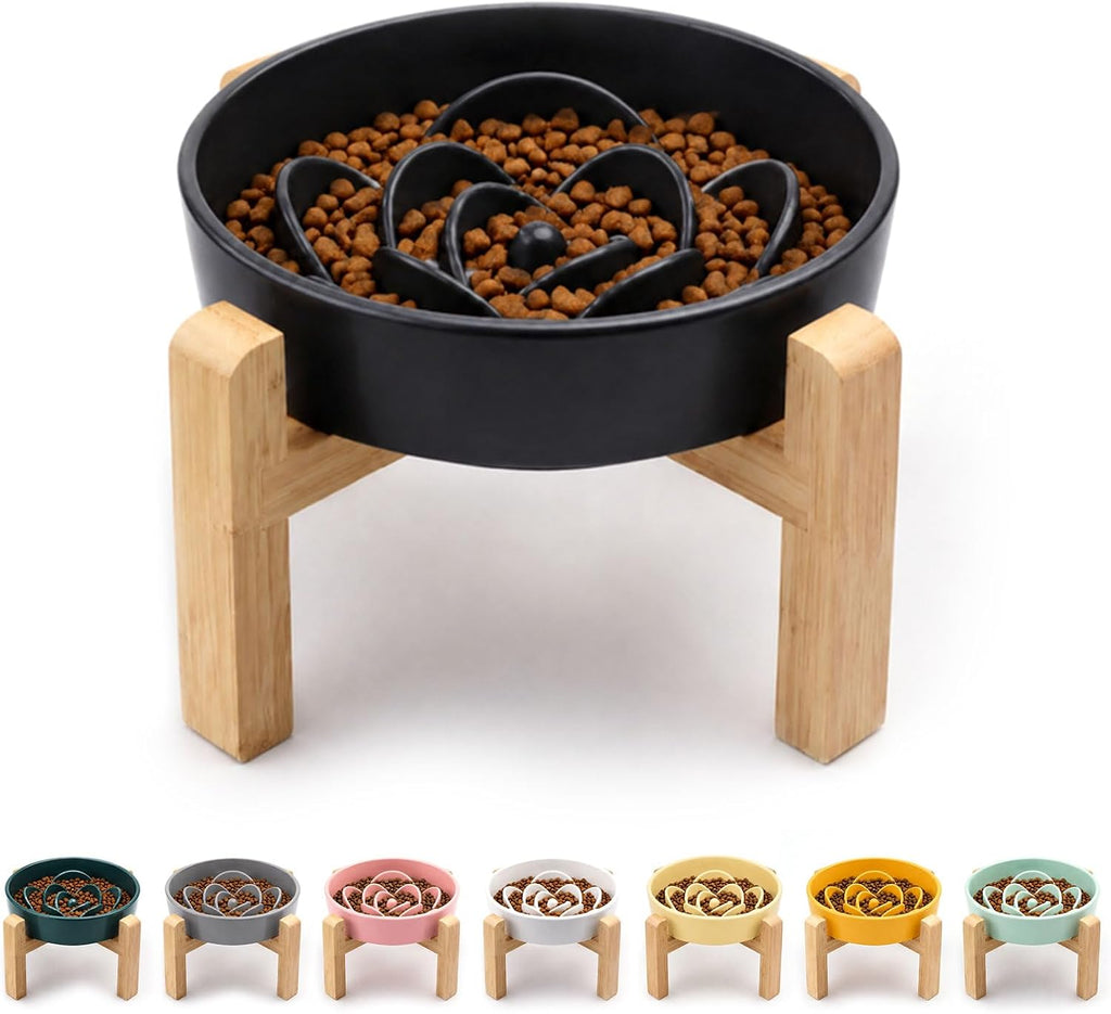 Petygooing 8.66 in Dog Bowl Ceramic Slow Feeder for Medium Large Dogs,Elevated/Raised Slow Feeding Dog Food Water Dish Heavy Weighted,Puzzle Eating Bowl Modern Maze (Black, 8.66in)