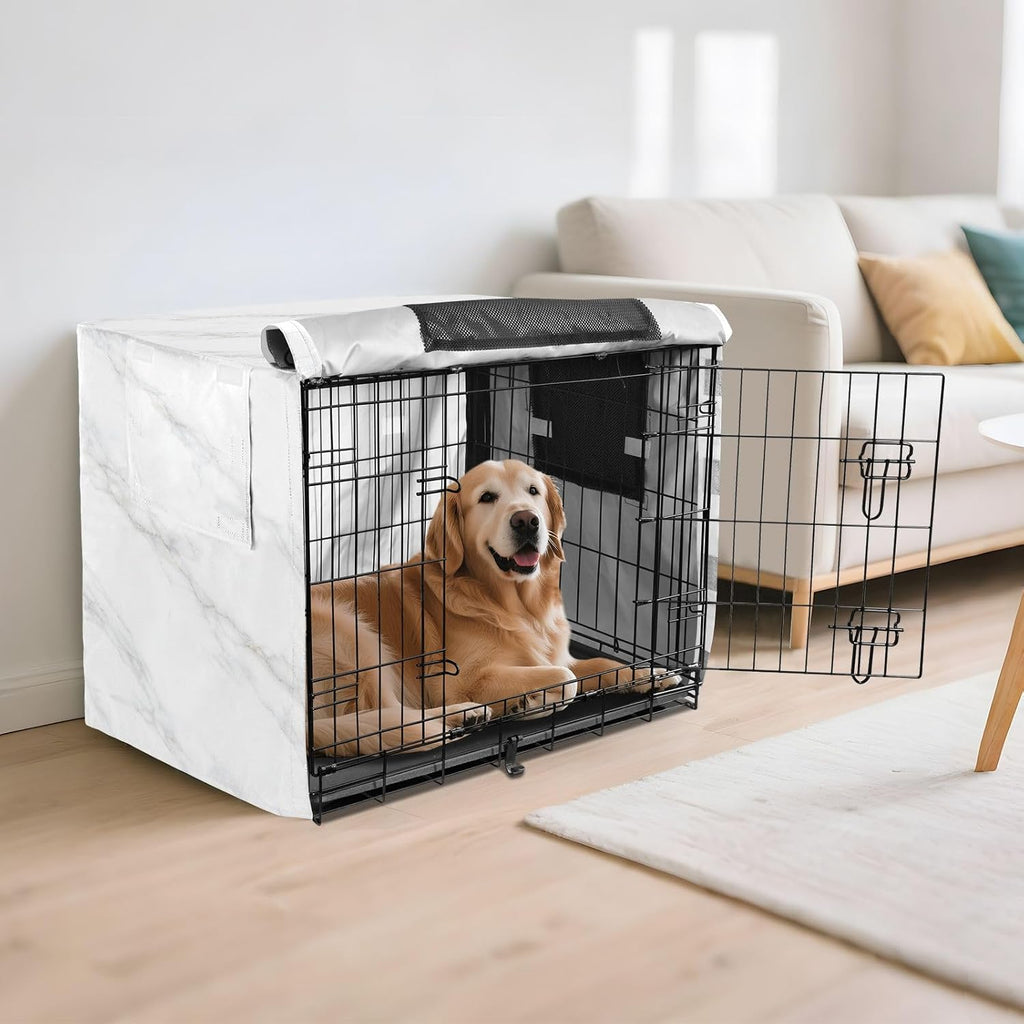 White Marble Dog Crate Covers Breathable Dog Kennel Cover Windproof Waterproof Privacy Shading Fit for 30IN Wire Dog Cage