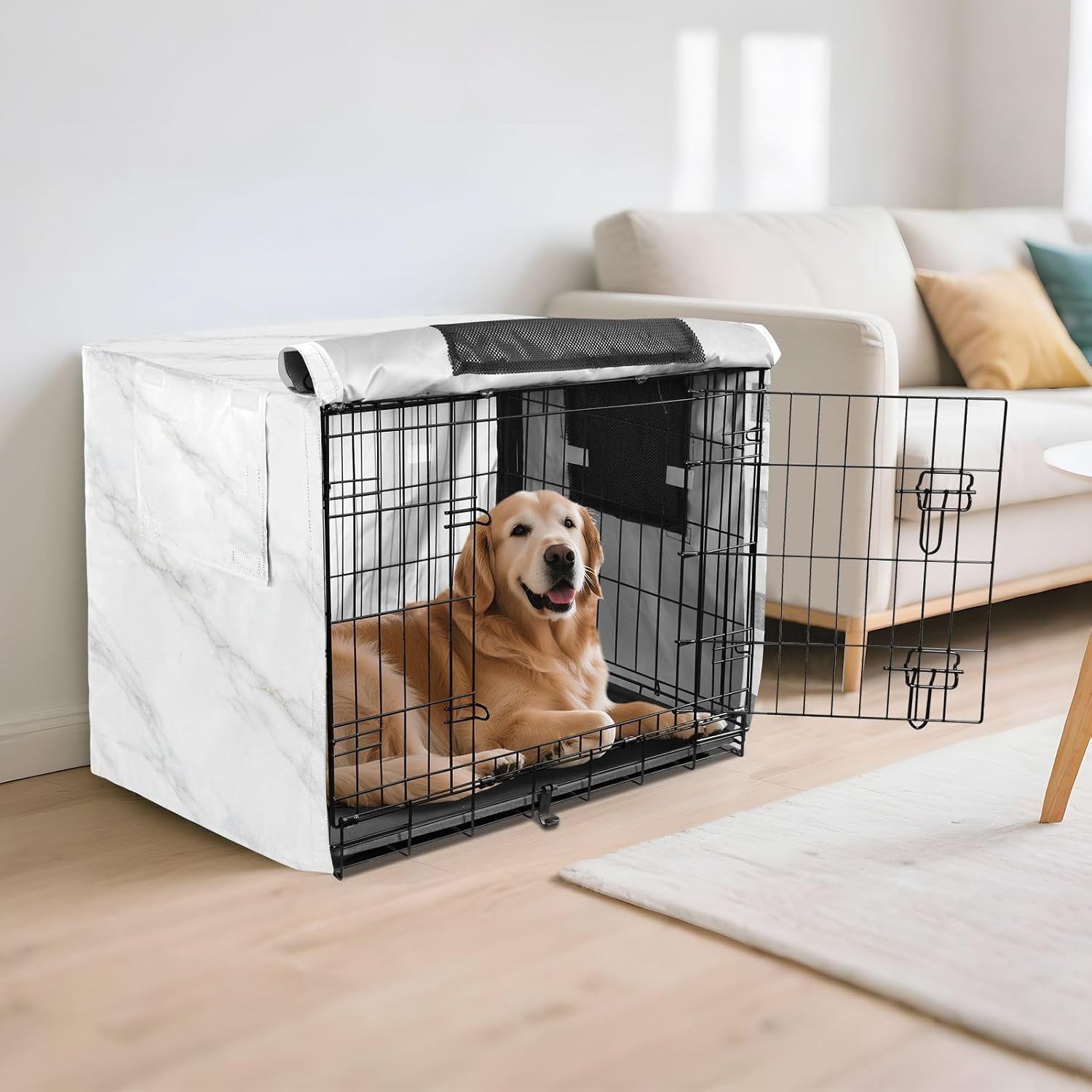 White Marble Dog Crate Covers Breathable Dog Kennel Cover Windproof Waterproof Privacy Shading Fit for 30IN Wire Dog Cage