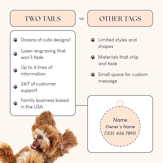 Two Tails Pet Company Personalized Dog Tags “Have Your People Call My People” Pet ID Tag - Laser Engraving, Customizable Dog Name Tag - Brass & Enamel