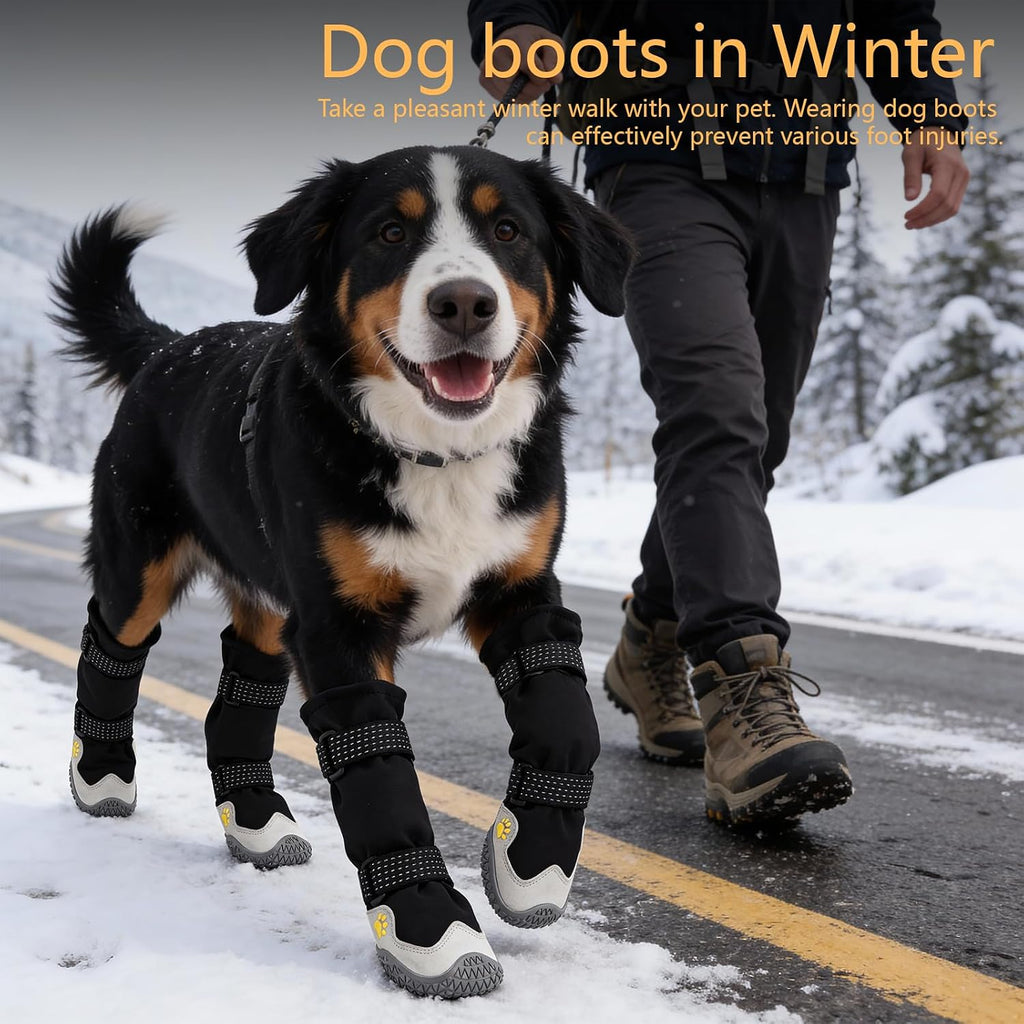 BECEMURU Dog Boots, Double-Straps Anti-Fall Off Dog Booties Shoes, Non-Slip Paw Protectors for Outdoor Walking Hiking in Snowy or Rainy Day (Black, 2#(Width 1.8 inch) for 21-30 lbs)