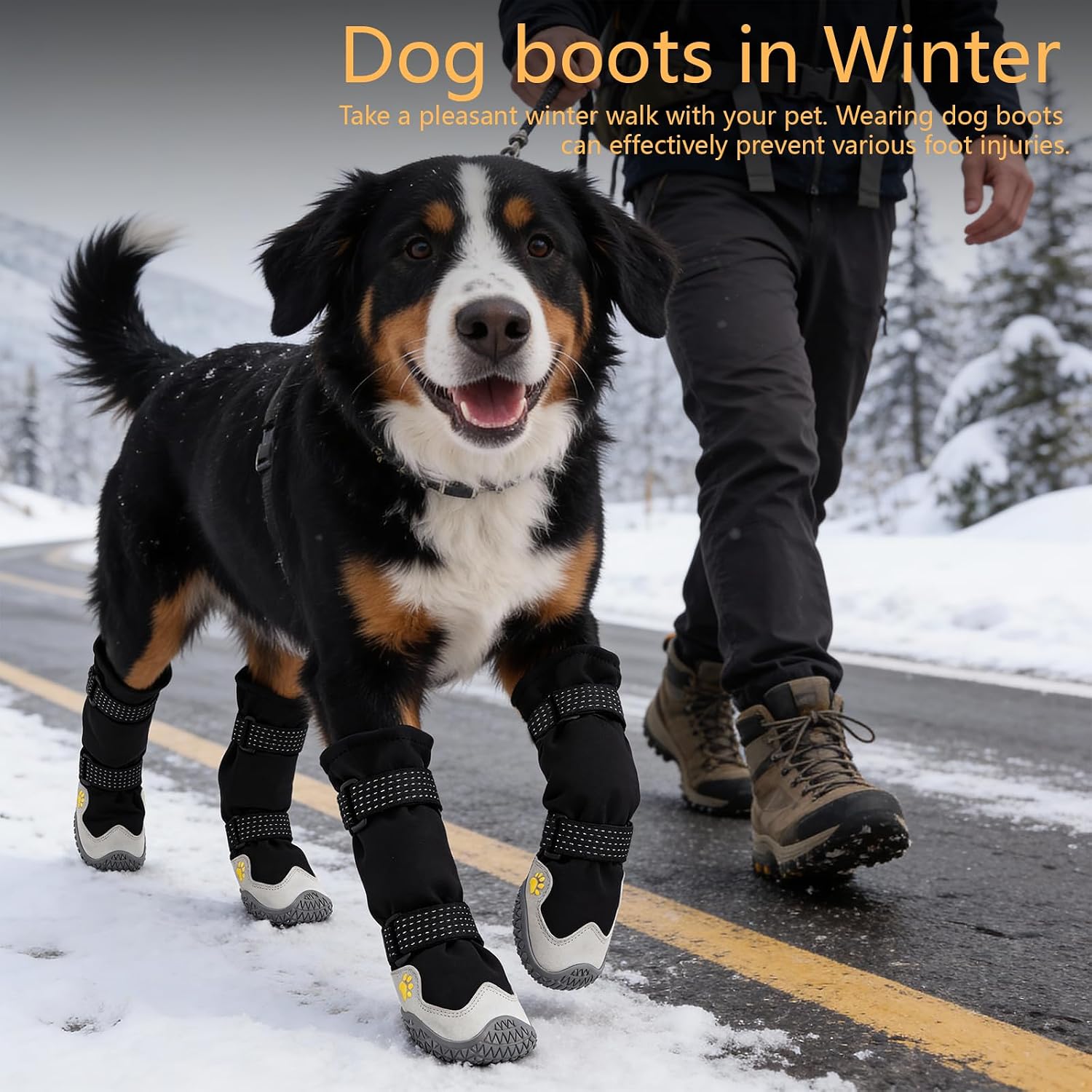 BECEMURU Dog Boots, Double-Straps Anti-Fall Off Dog Booties Shoes, Non-Slip Paw Protectors for Outdoor Walking Hiking in Snowy or Rainy Day (Black, 2#(Width 1.8 inch) for 21-30 lbs)